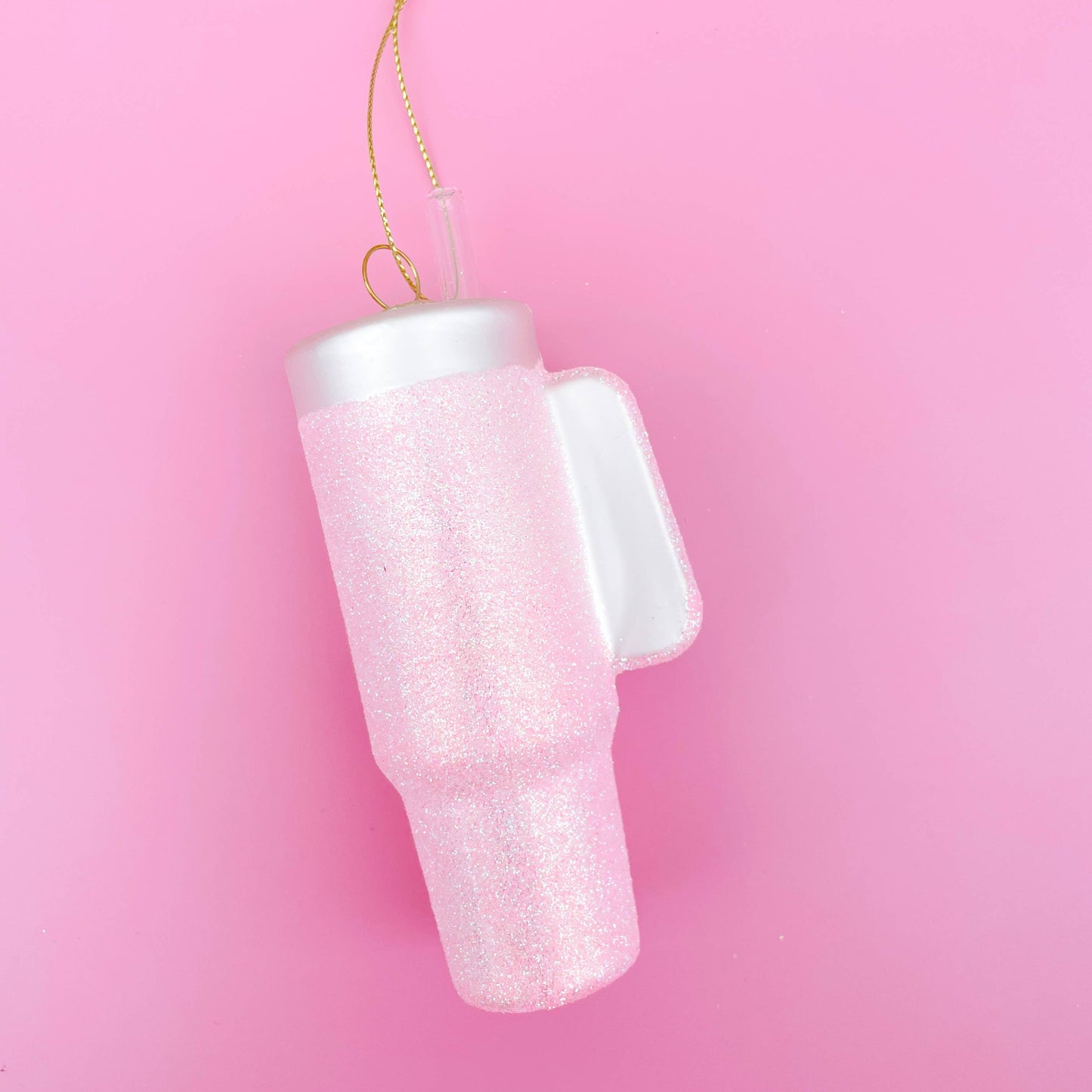 Pink Glittered Trendy Tumbler Christmas Ornament