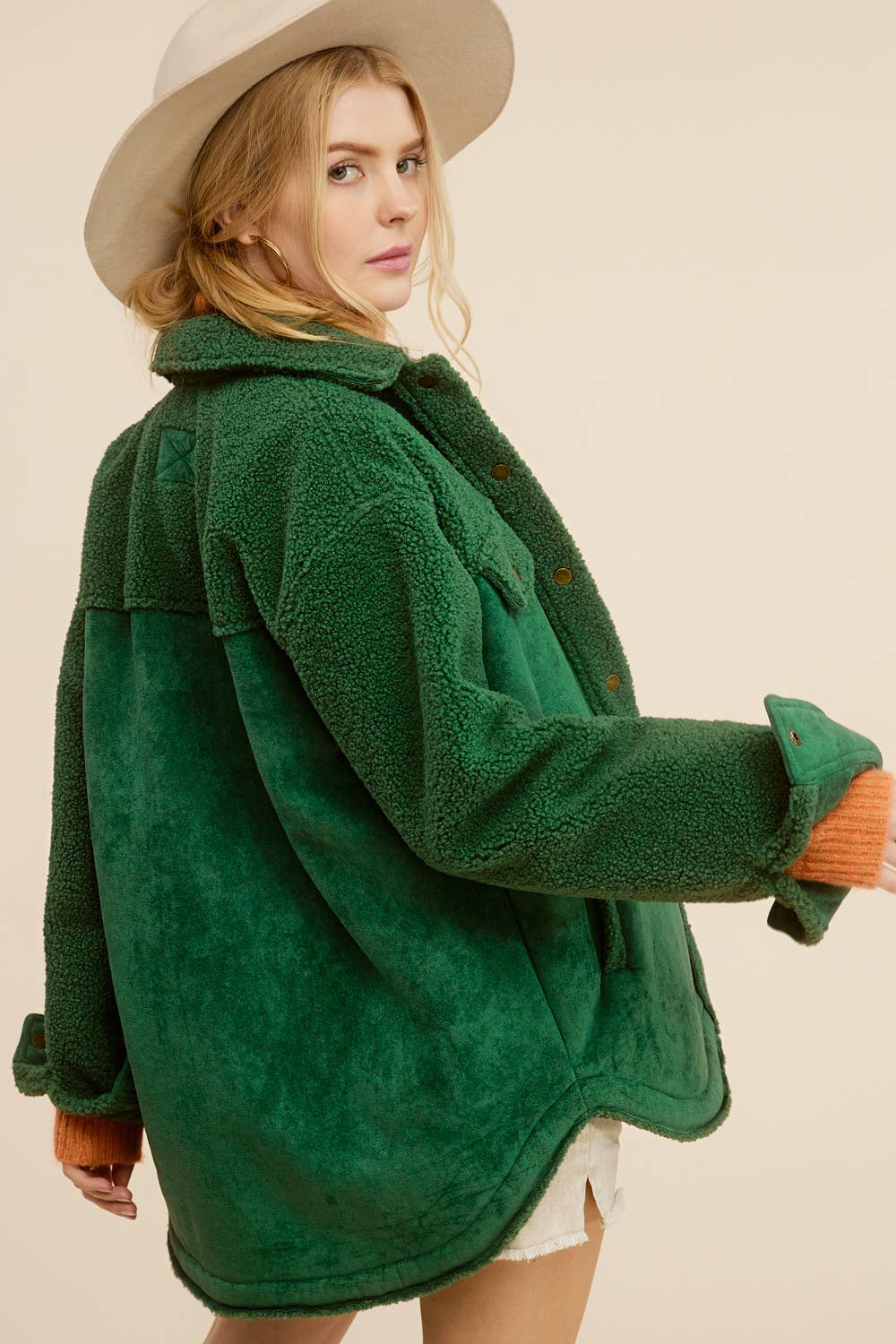 Faux Suede Oversized Button Down Jacket