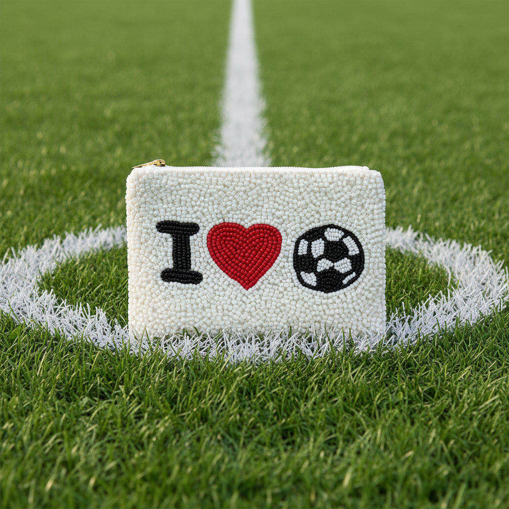 I heart Soccer Fully Beaded Coin Purse