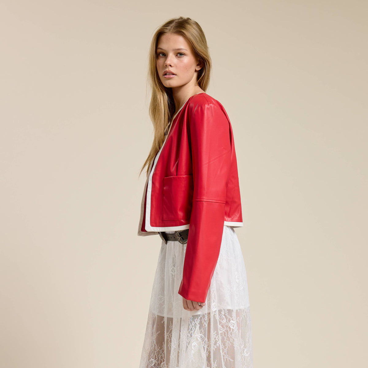 Red Faux Leather Jacket