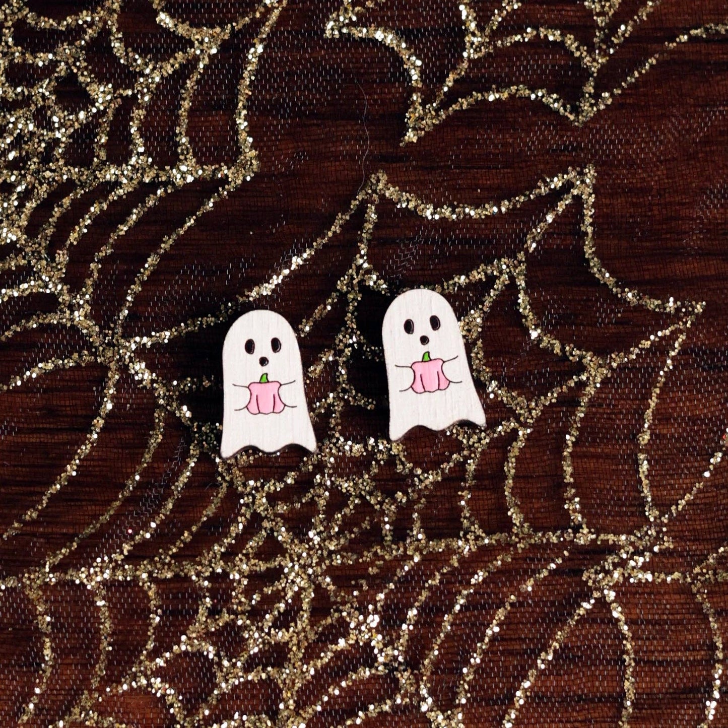 Ghost Pink Pumpkin Studs - Halloween