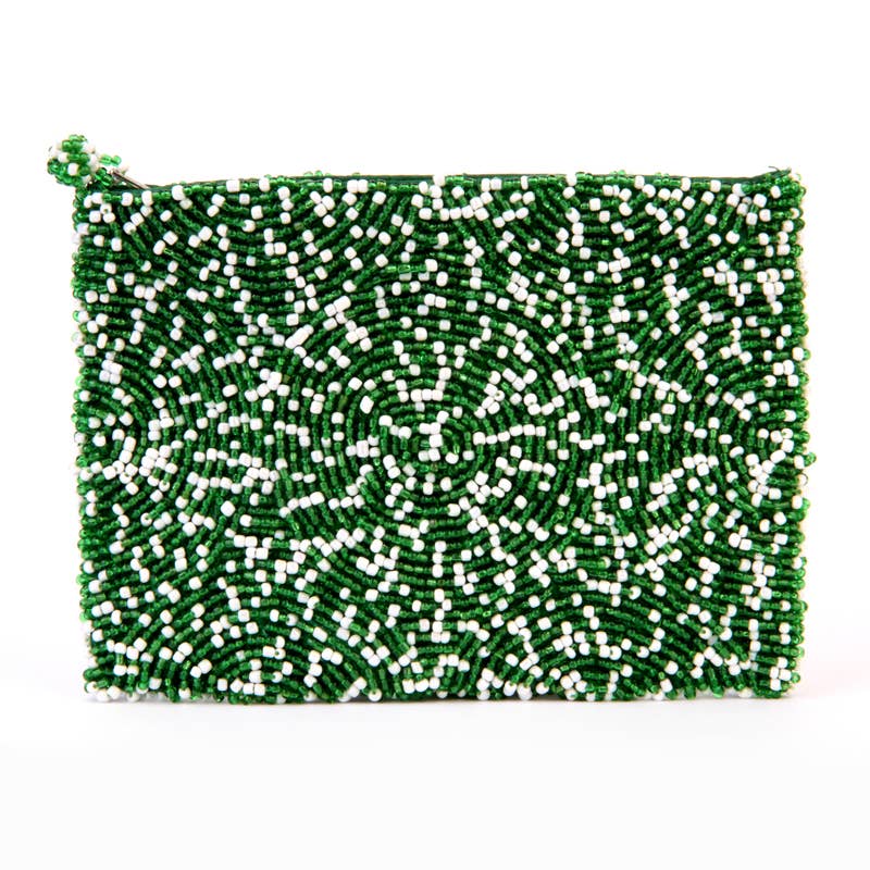 Green and White Beaded Coin Purse