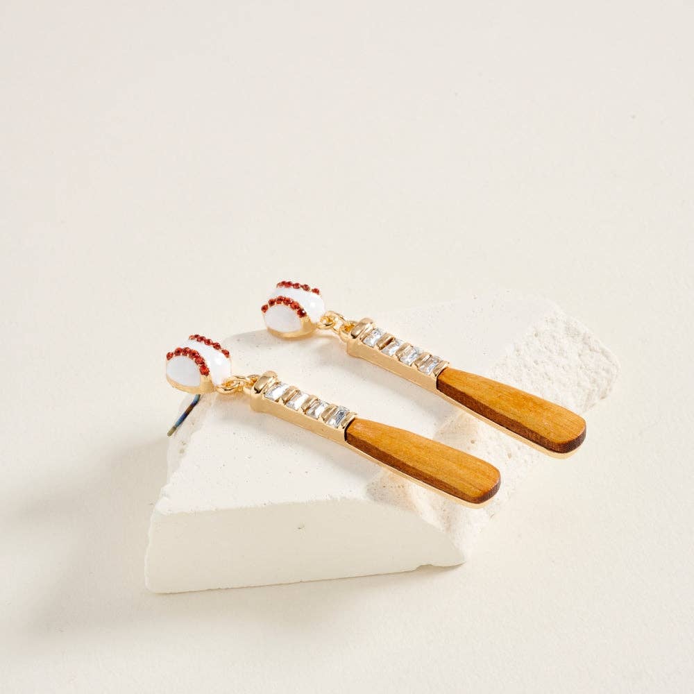 Baseball Bat Rhinestone Drop Earrings
