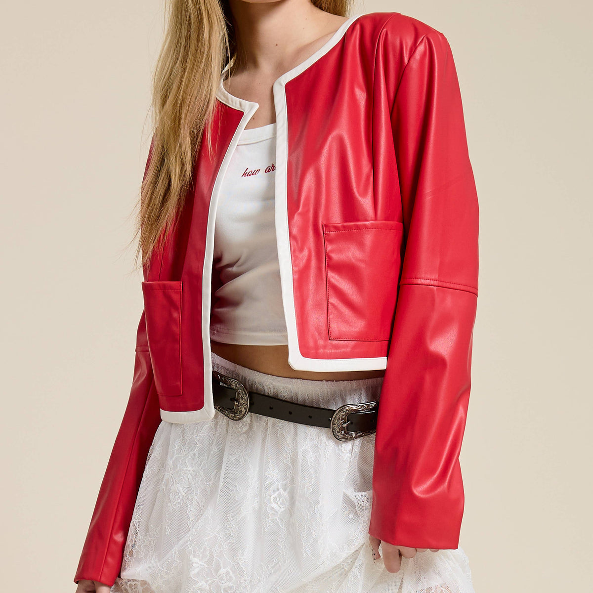 Red Faux Leather Jacket