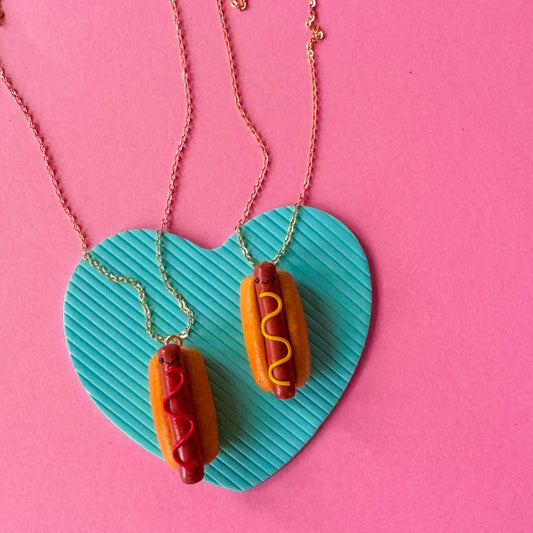 Hot Dog Clay Necklace