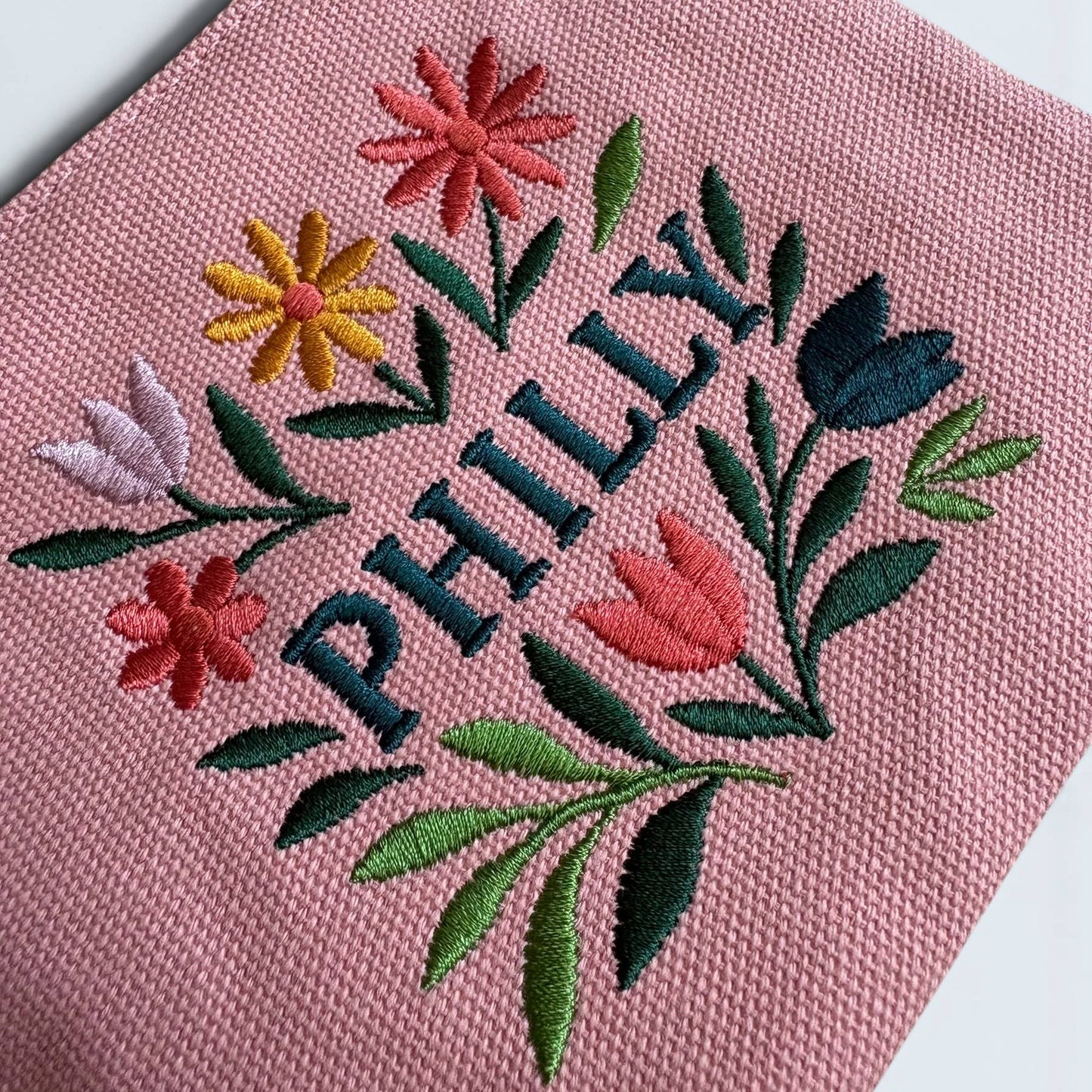 Philly Embroidered Floral Pink Pouch