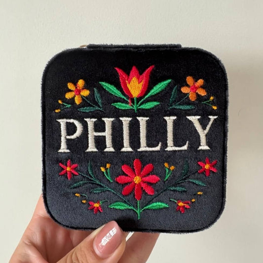 Philly Embroidered Velvet Jewelry Travel Case