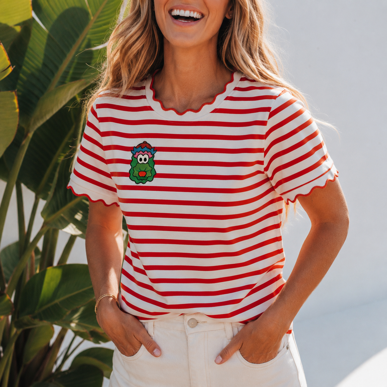 Stripe Scalloped Trim Phanatic Patch Shirt