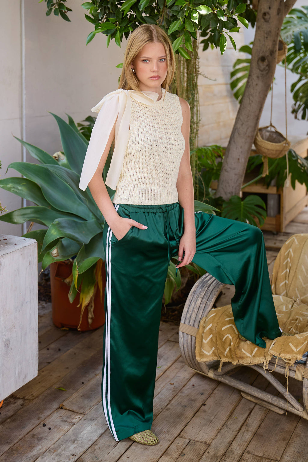 Green Satin Track Pant