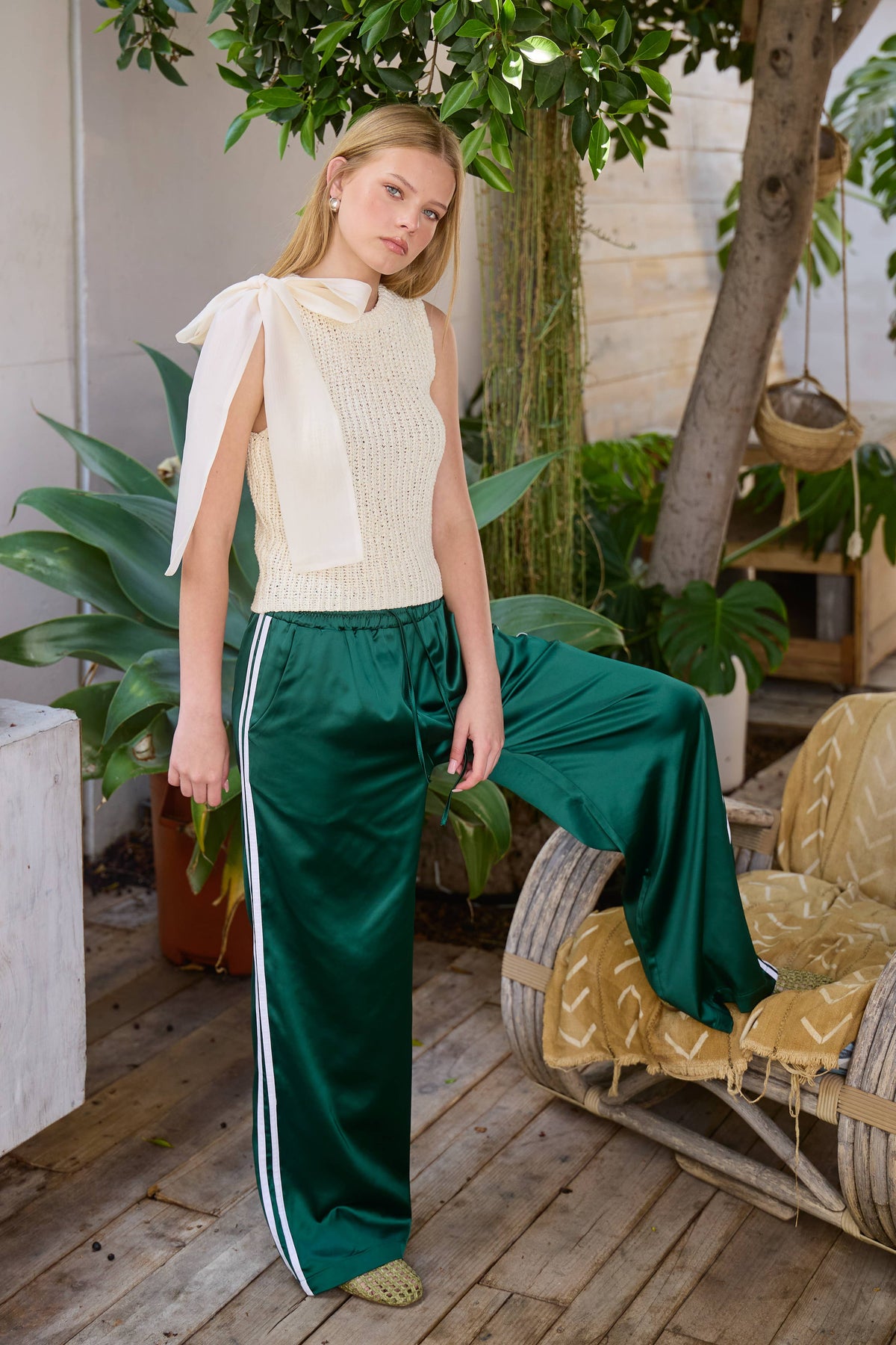 Green Satin Track Pant