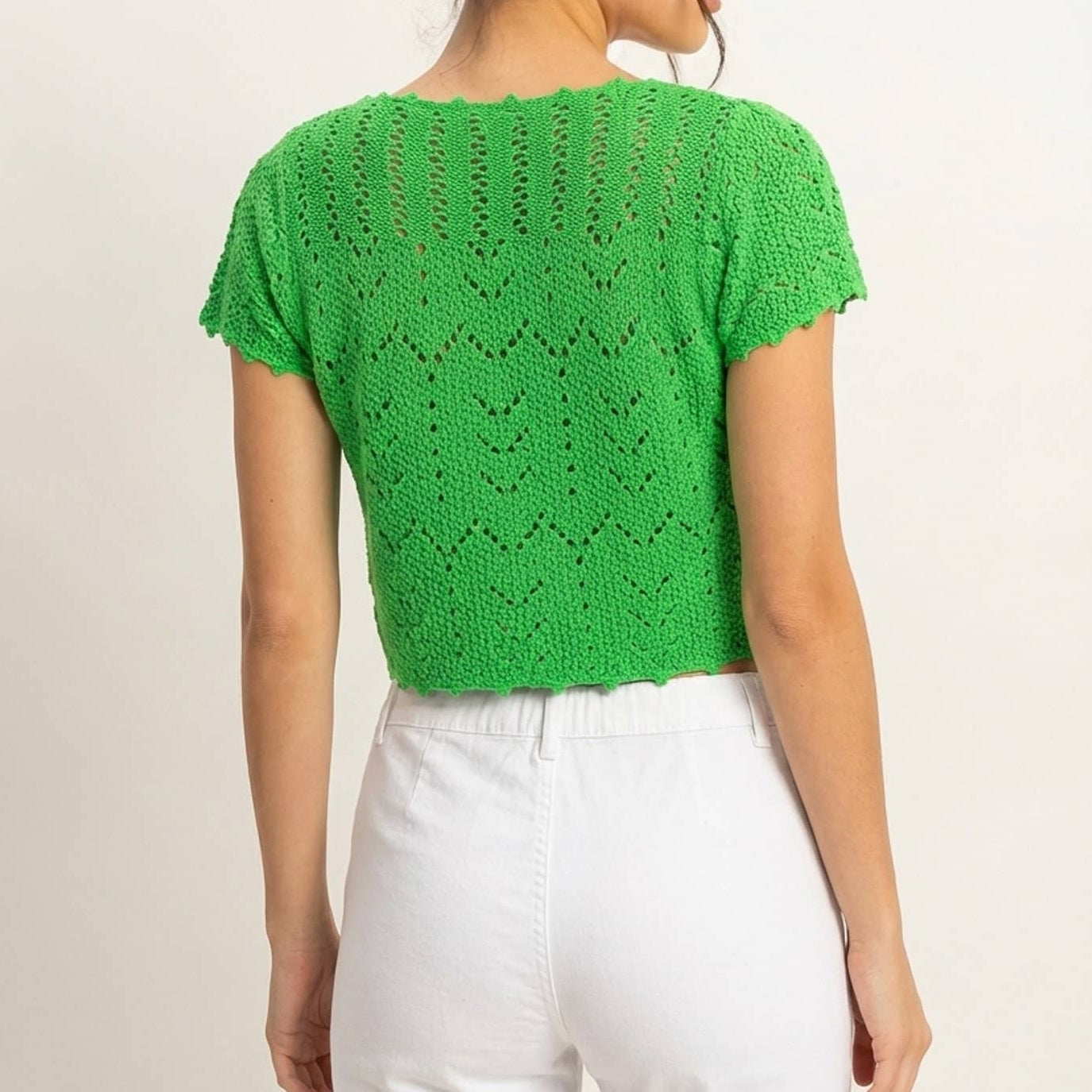 Pointelle Tie Front Knit Cardigan
