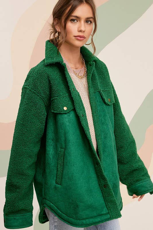 Faux Suede Oversized Button Down Jacket