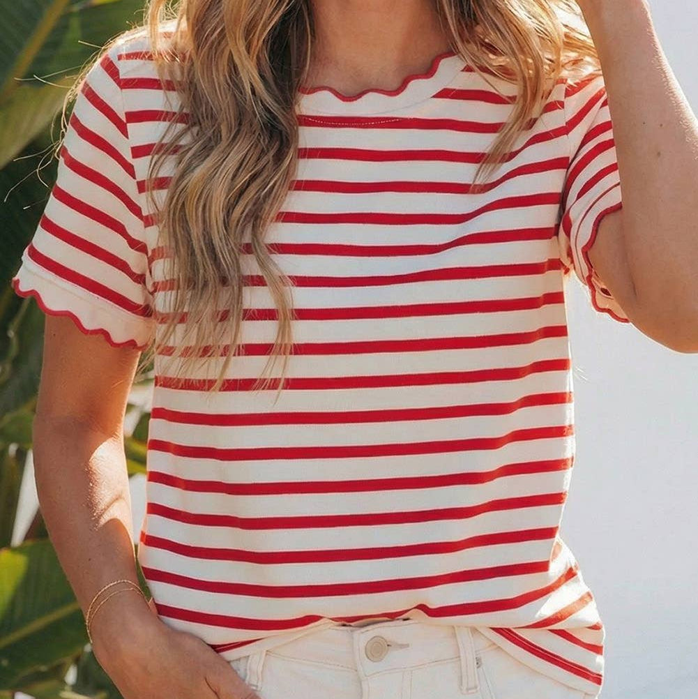 Stripe Scalloped Trim Phanatic Patch Shirt