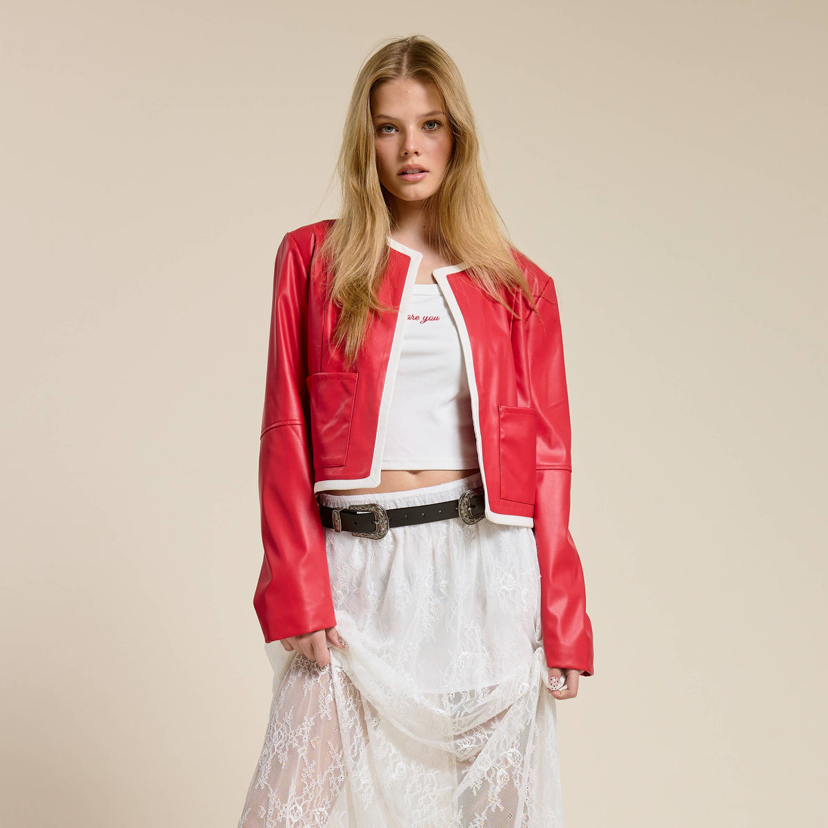 Red Faux Leather Jacket