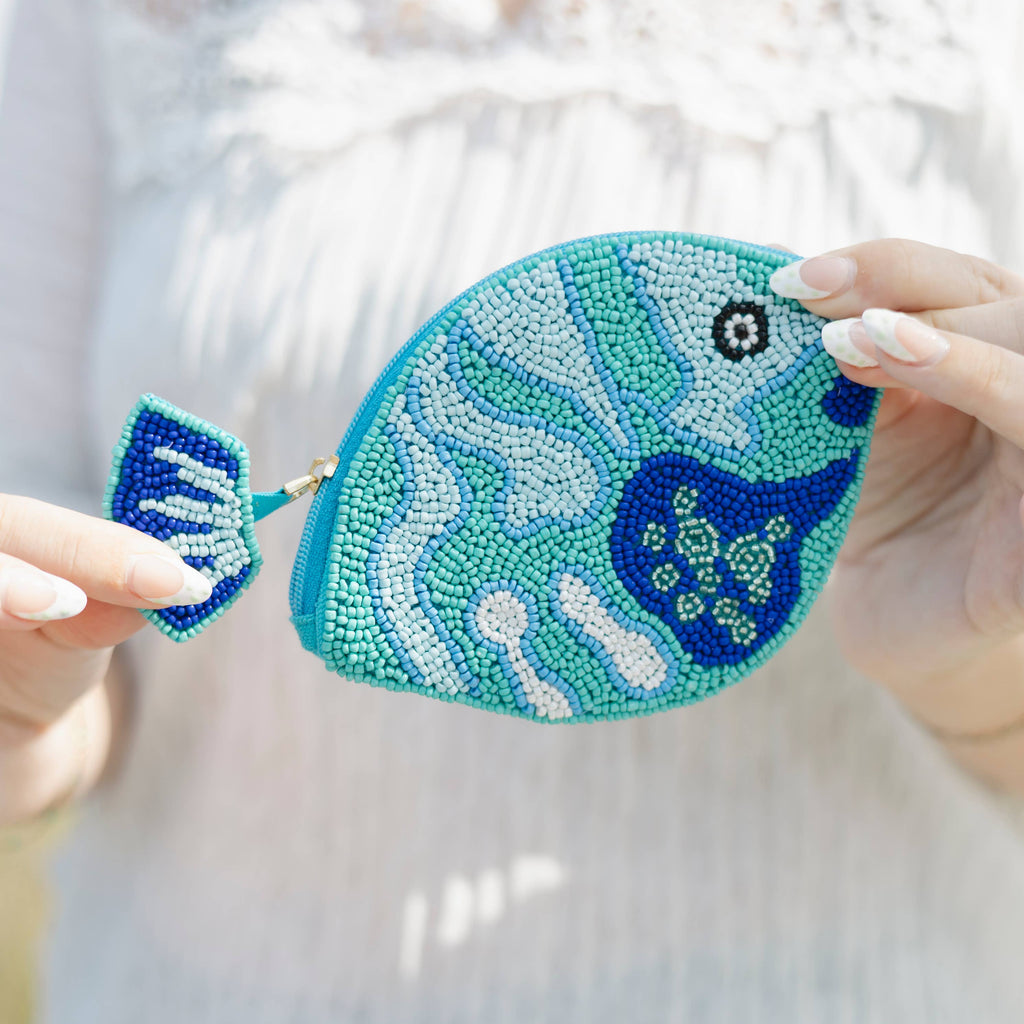 Fish Beaded Zip Pouch