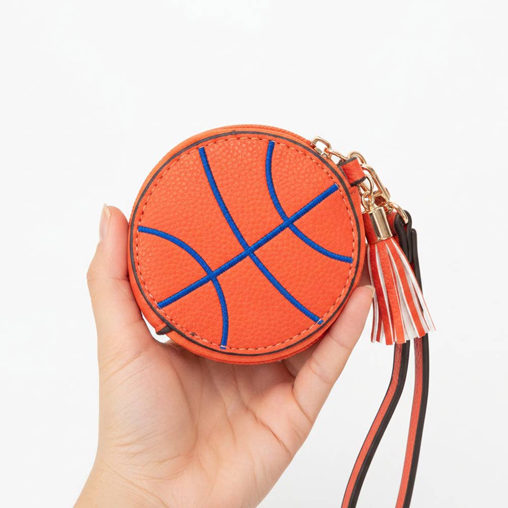 Faux Leather Basketball Zip Wristlet