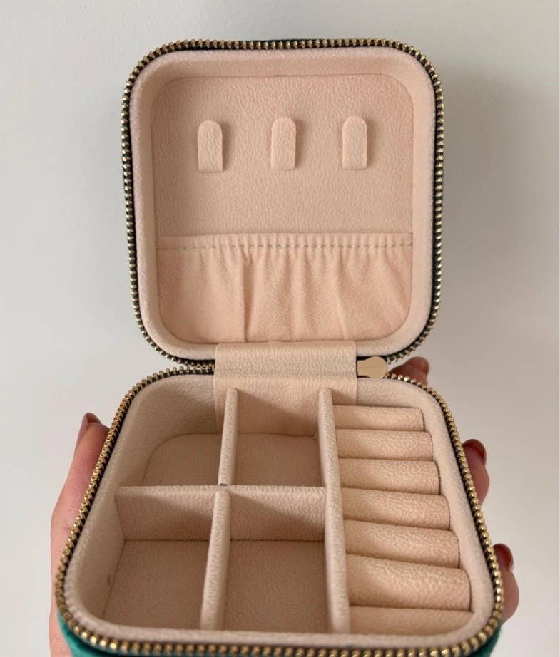 Cream Velvet Pretzel Embroidered Jewelry Travel Case Box