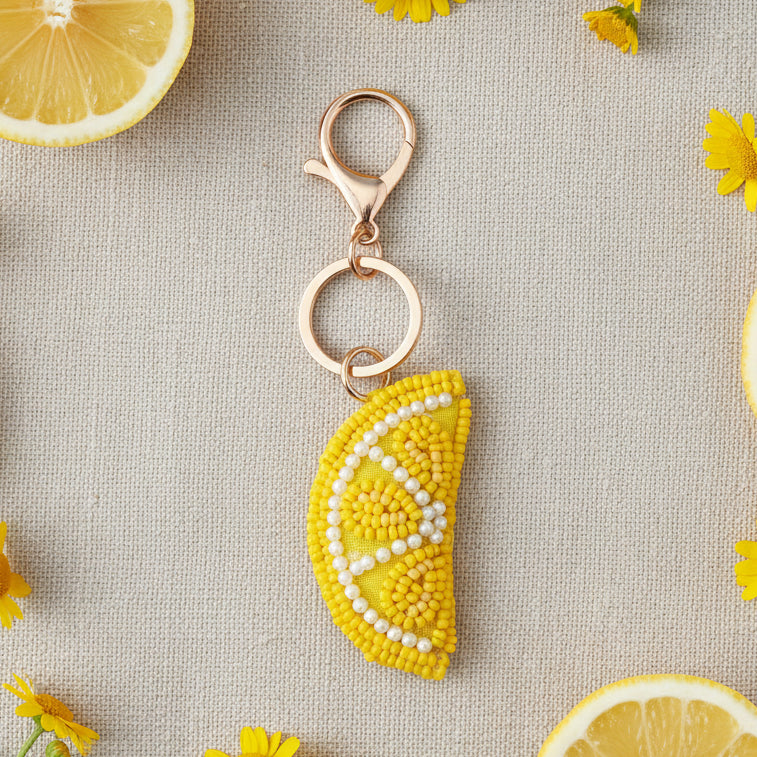 Lemon Slice Beaded Bag Charm/Keychain